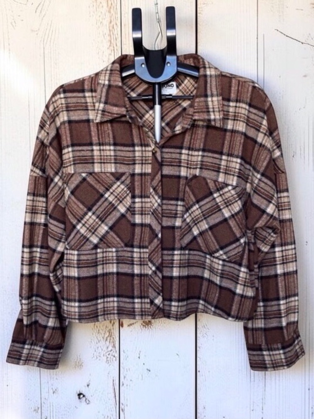 Women's Brown Plaid Teddy Jacket with Back Graphic Sz Large - Picture 2 of 10
